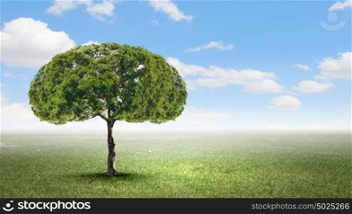 Air pollution. Conceptual image of green tree shaped like brain