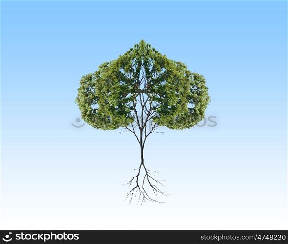 Air pollution. Conceptual image of green tree shaped like heart