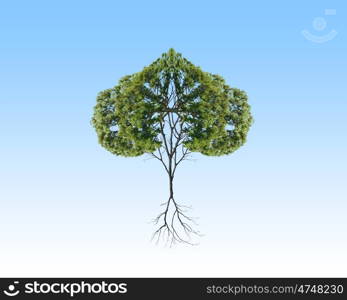 Air pollution. Conceptual image of green tree shaped like heart