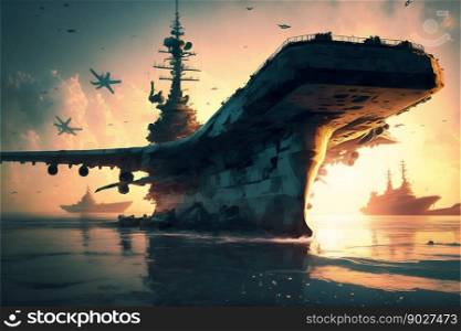 Aircraft carrier in sea. Generative Ai. High quality illustration. Aircraft carrier in sea. Generative Ai