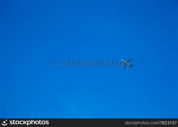 Aircraft flying in the sky. In order to land in the airport. Dark sky bright.
