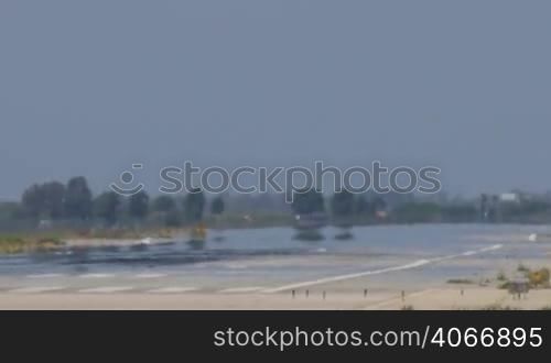 Aircraft landing at Barcelona Airport. Passenger airplane landing.