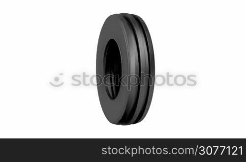 Aircraft or tractor tire, spins on white background