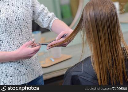 airdresser holding scissors cutting hair