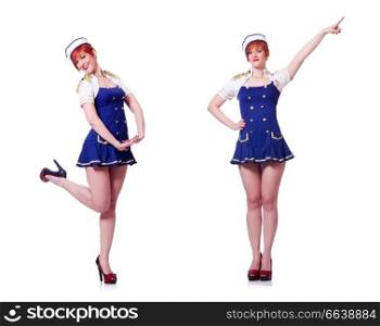 Airhostess isolated on the white background. The airhostess isolated on the white background