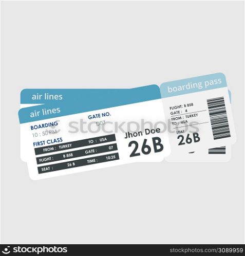 Airline boarding pass ticket Vector illustration. Concept template for travel, business trip or journey.. Airline boarding pass ticket. Concept template for travel, business trip or journey.