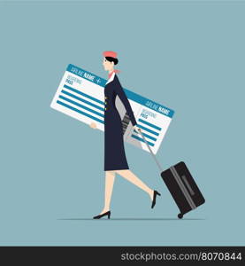 Airline Hostess Carrying a Big Boarding Pass.