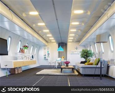 airplane cabin as a living room. Vip fly concept. 3d rendering