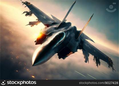 Airplane fighter in sky. Generative Ai. High quality illustration. Airplane fighter in sky. Generative Ai