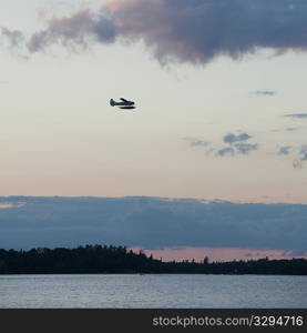 Airplane flying over Lake of the Woods, Ontario