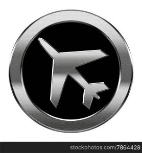 Airplane icon silver, isolated on white background.