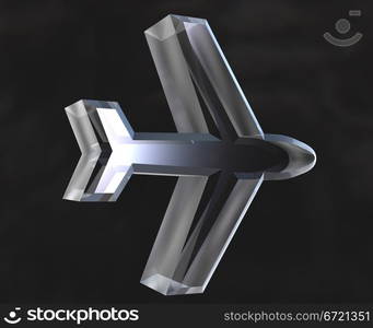 airplane icon symbol in glass (3D made)