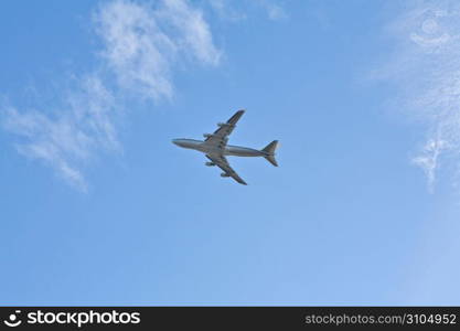 Airplane in sky, low angle view