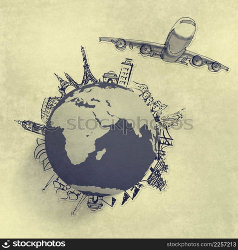 airplane traveling around the world as concept