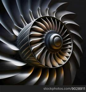 Airplane turbine closeup. Generative AI. High quality illustration. Airplane turbine closeup. Generative AI