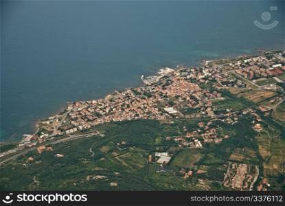Airplane view of Tuscan Coast, Italy