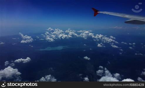 airplane view window on sky background