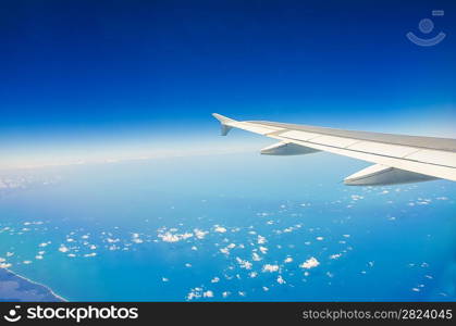 Airplane wing out of window