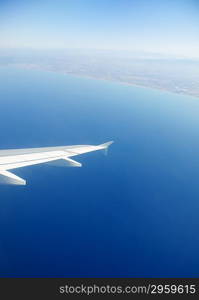 Airplane wing out of window