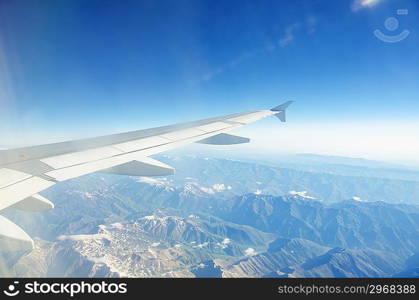 Airplane wing out of window