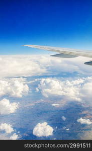 Airplane wing out of window