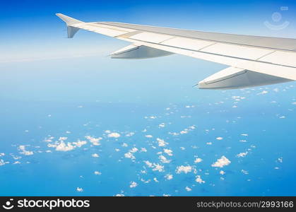 Airplane wing out of window