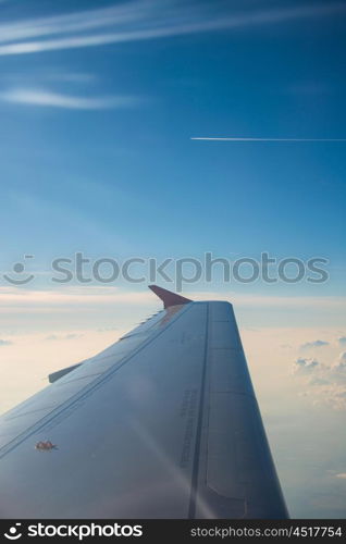 Airplane wing out of window