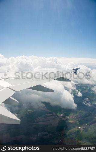 Airplane wing out of window