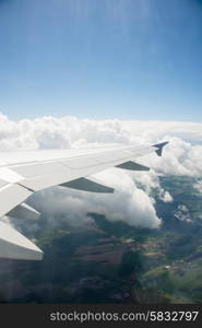 Airplane wing out of window