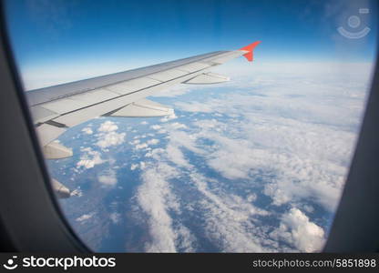 Airplane wing out of window