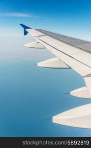 Airplane wing out of window