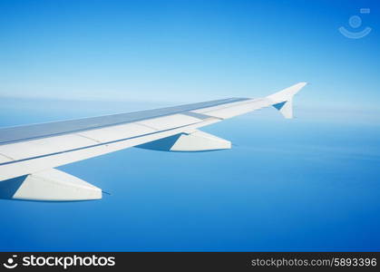 Airplane wing out of window