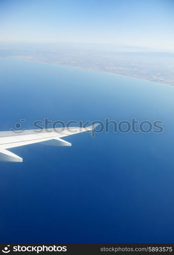 Airplane wing out of window