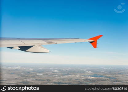 Airplane wing out of window