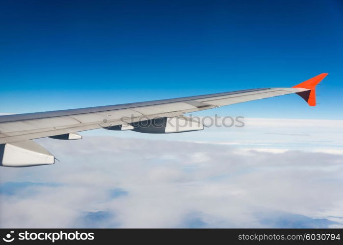 Airplane wing out of window