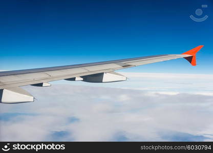 Airplane wing out of window