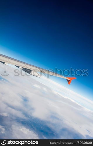 Airplane wing out of window