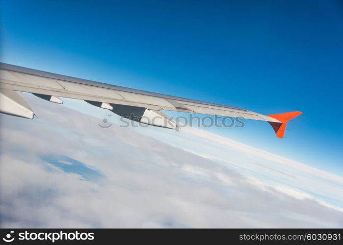 Airplane wing out of window