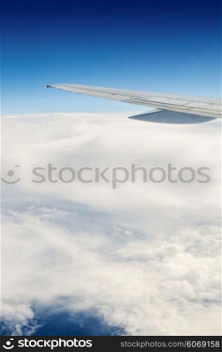 Airplane wing out of window