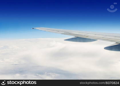 Airplane wing out of window