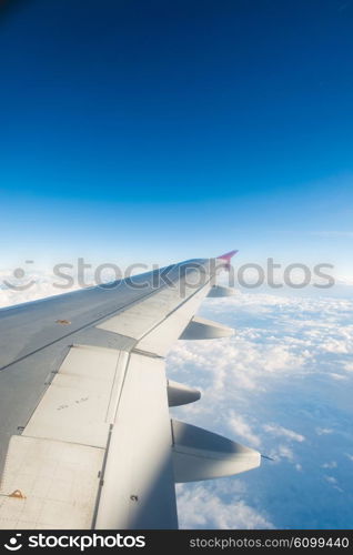 Airplane wing out of window