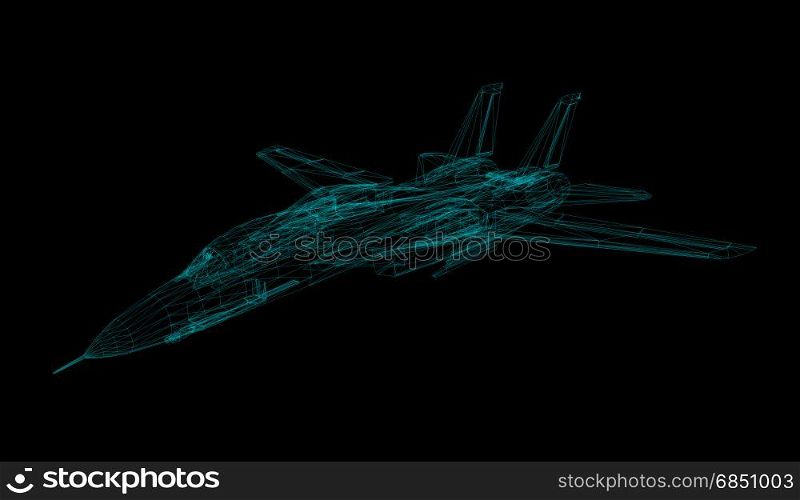 Airplane wire model isolated on black - 3D Rendering
