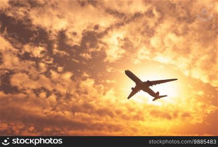 airplane with sunset cloud view