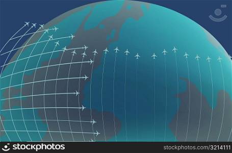 Airplanes flying around the earth