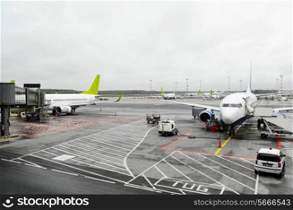 airplanes standing on airport field