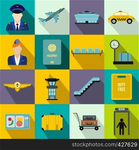 Airport flat icons set for web and mobile devices. Airport flat icons