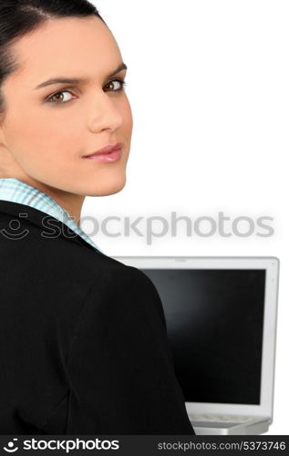 Airport hostess at registration desk