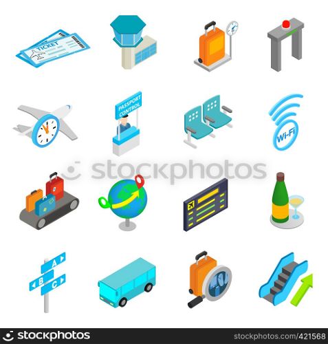 Airport isometric 3d icons set isolated on white background. Airport isometric 3d icons