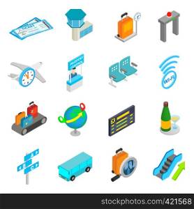 Airport isometric 3d icons set isolated on white background. Airport isometric 3d icons