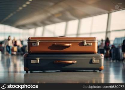 Airport Luggage Suitcases Wide Banner: Perfect for Vacation and Holiday Travel Concepts. Generative AI.
